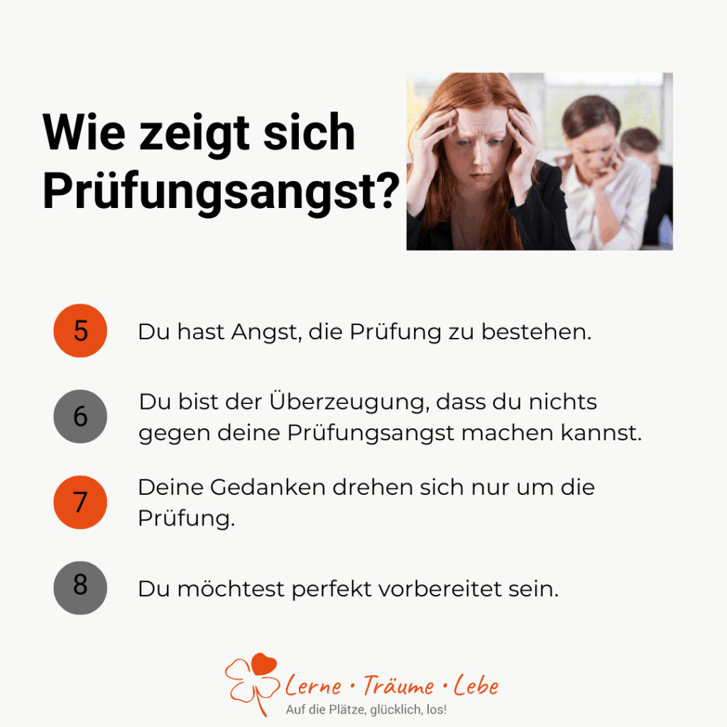 Anzeichen 5 bis 8 von Prüfungsangst