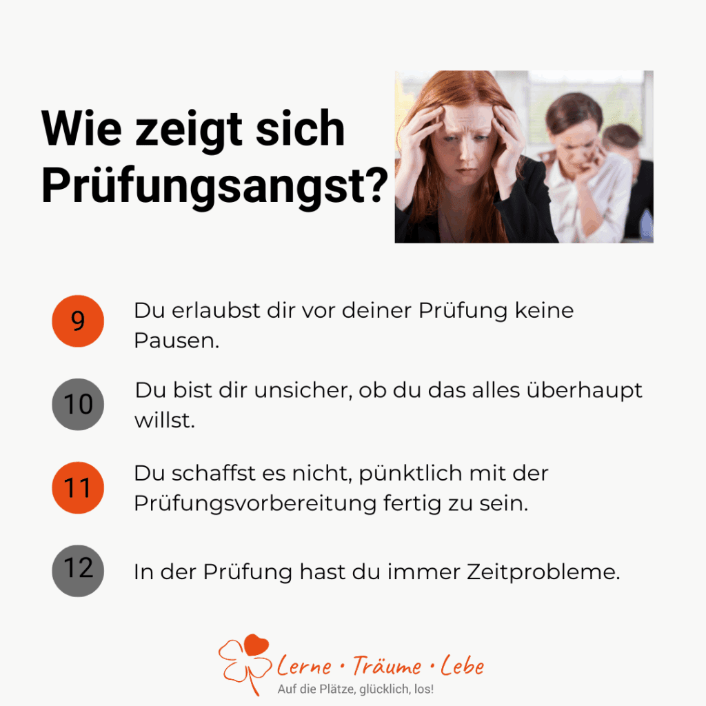 Anzeichen 9 bis 12 von Prüfungsangst
