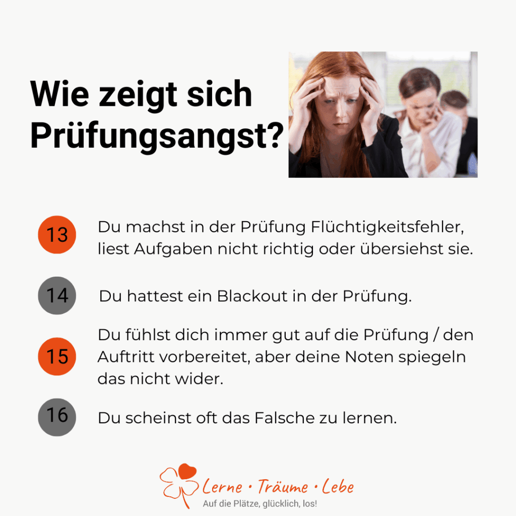 Anzeichen 13 bis 16 von Prüfungsangst