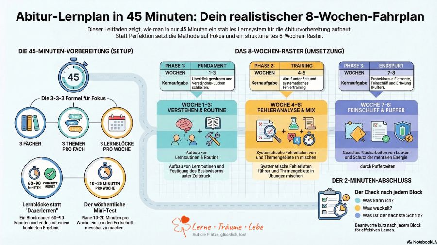 grafische Darstellung zum Bau eines Abitur-Lernplan in 45 mins