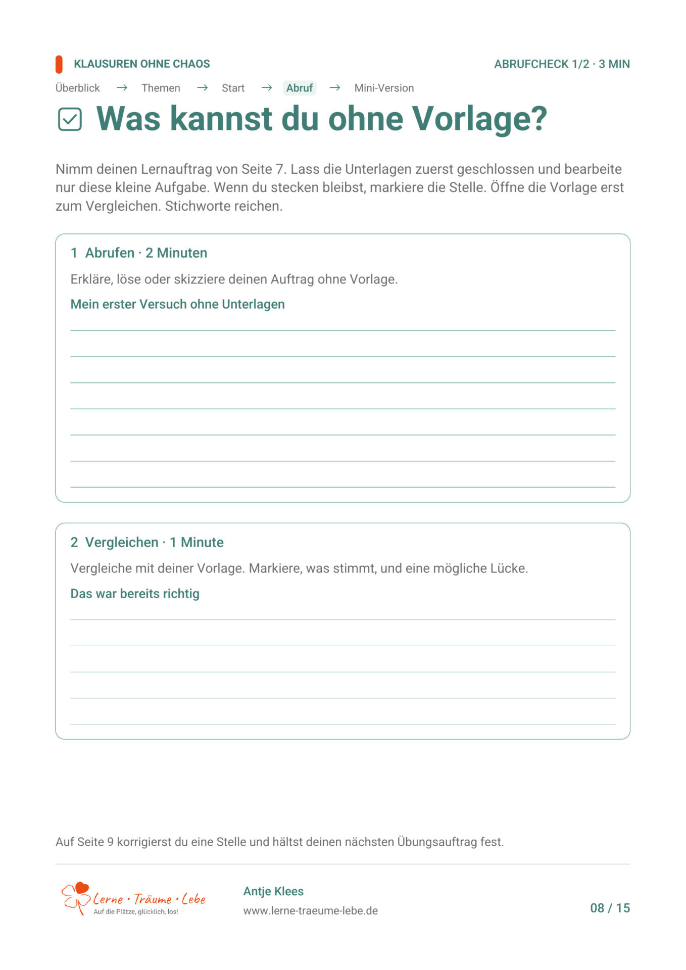 Abrufcheck aus dem Workbook Klausuren ohne Chaos