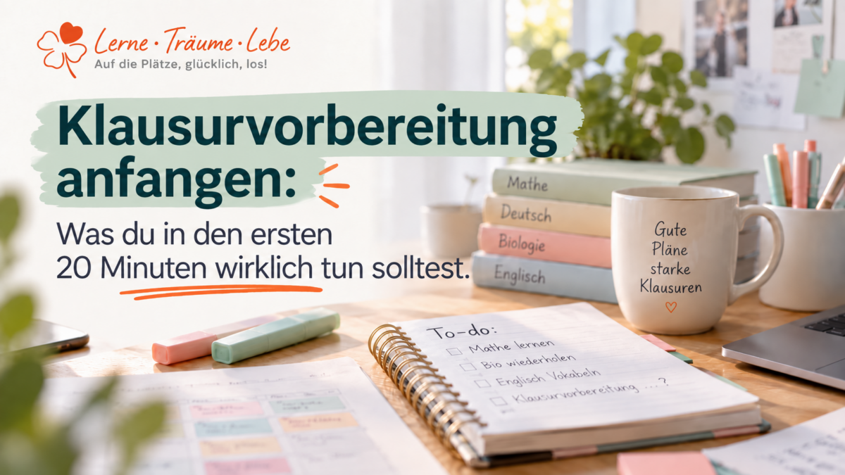 Auf einem Schreibtisch liegen Bücher, ein Stundenplan und eine To-Do-Liste